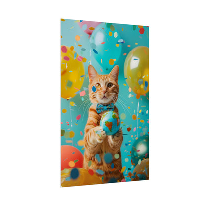 Charming Whiskers: Cat in Bow Tie with Mini Flag - Poster