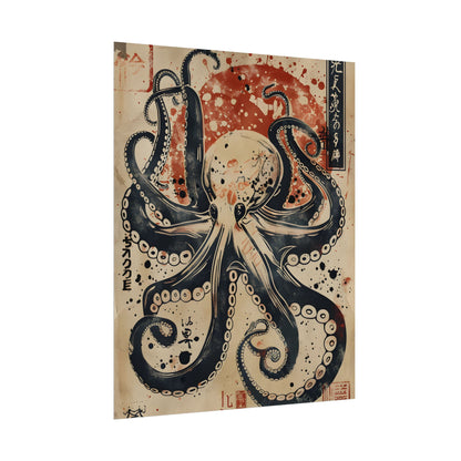 Stylized Octopus: Vibrant Japanese Ukiyo-E Artwork - Poster