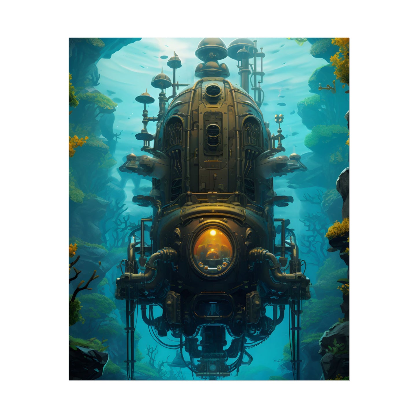 Steampunk Underwater Odyssey: Captain Nemo's Nautilu Submarine Art - Poster