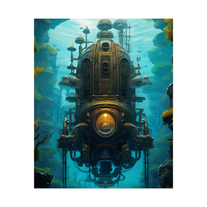 Steampunk Underwater Odyssey: Captain Nemo's Nautilu Submarine Art - Poster