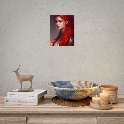 Composed Redhead: Elegant Portrait in Vibrant Red - Poster