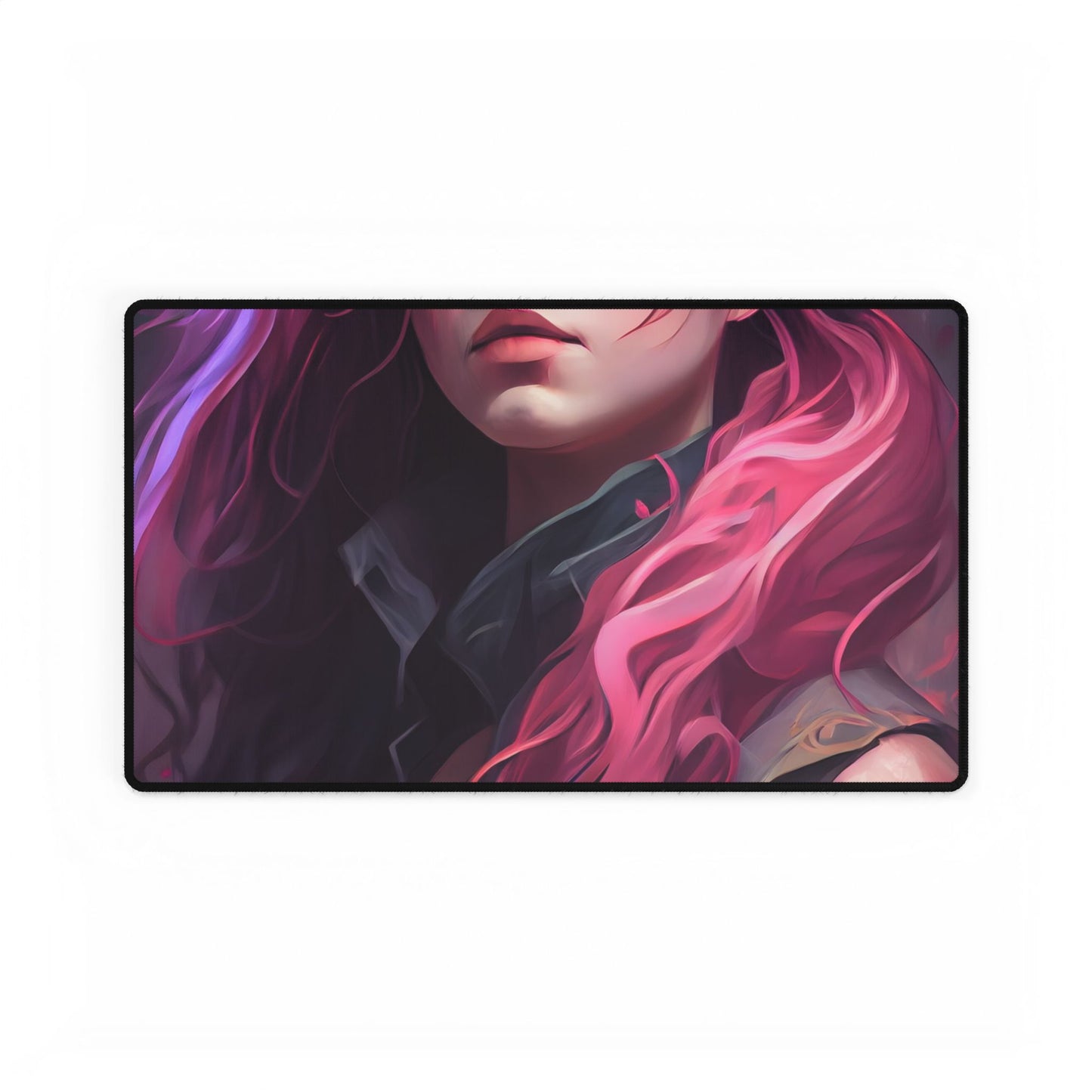Astonishing Female Portrait: Stylized Pink Hair Artwork in Dre - Desk Mat