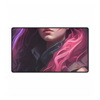 Astonishing Female Portrait: Stylized Pink Hair Artwork in Dre - Desk Mat