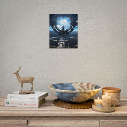 Futuristic Space Station: Orbiting Multimoon Planet Artwork - Poster