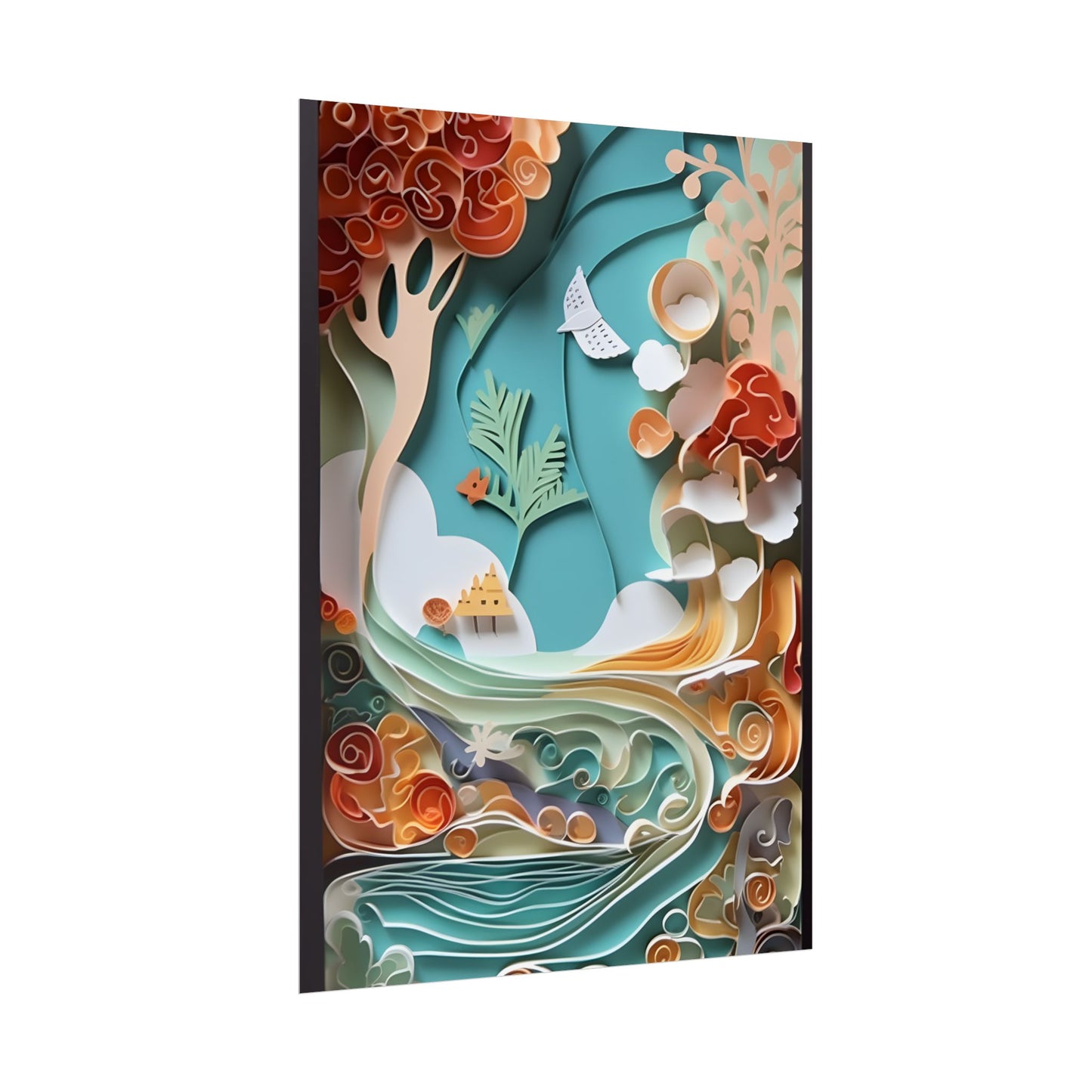 Paper Quilled Beach Sunset: Calming Beach Landscape Artwork - Poster