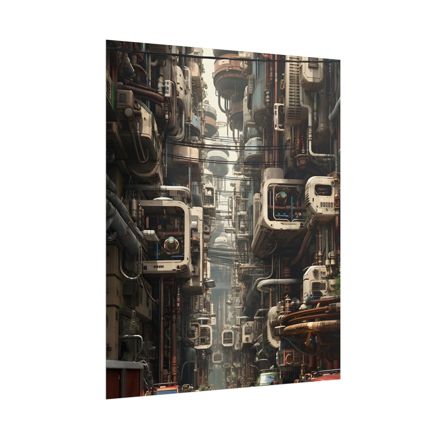 Steampunk Post-Apocalyptic City: Nighttime Digital Artwork - Poster