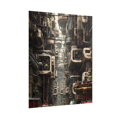 Steampunk Post-Apocalyptic City: Nighttime Digital Artwork - Poster