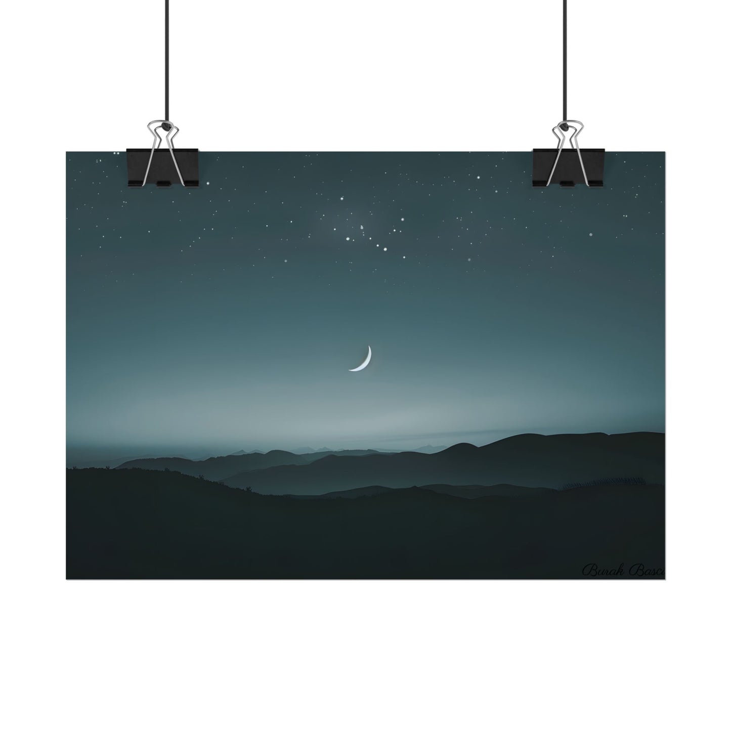 Minimalist Night Scene: Blue-Gray Sky Digital Art - Poster