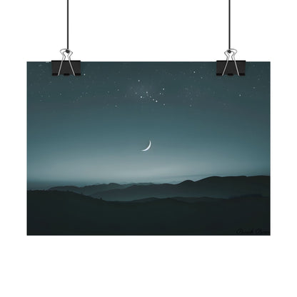 Minimalist Night Scene: Blue-Gray Sky Digital Art - Poster