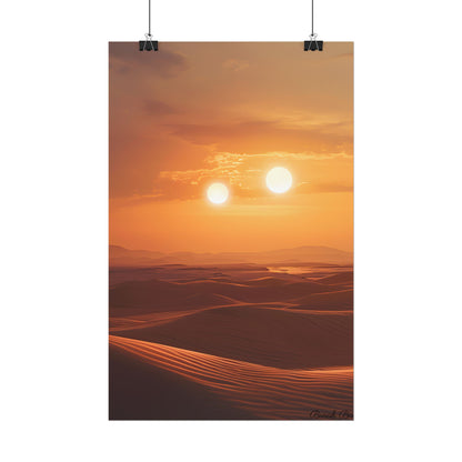 Serene Binary Sunset Artwork: A Peaceful Landscape - Poster