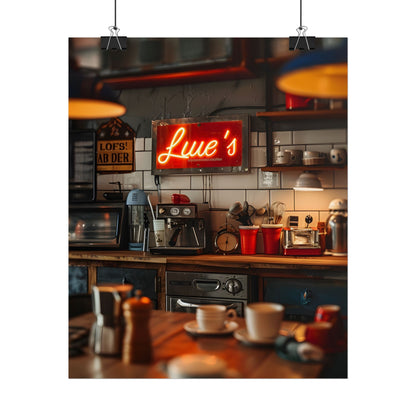 Cozy Retro Kitchen Artwork: Lukes Diner Sign Digital Art - Poster