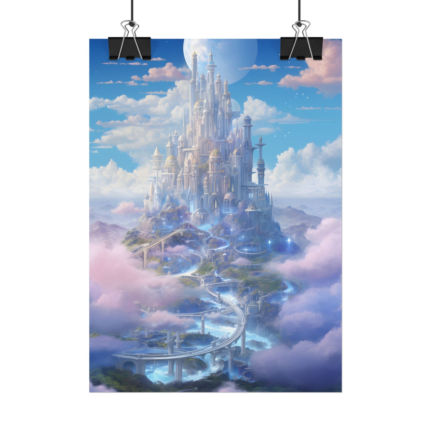 Floating City in Celestial Realm: Serene Fantasy Artwork - Poster