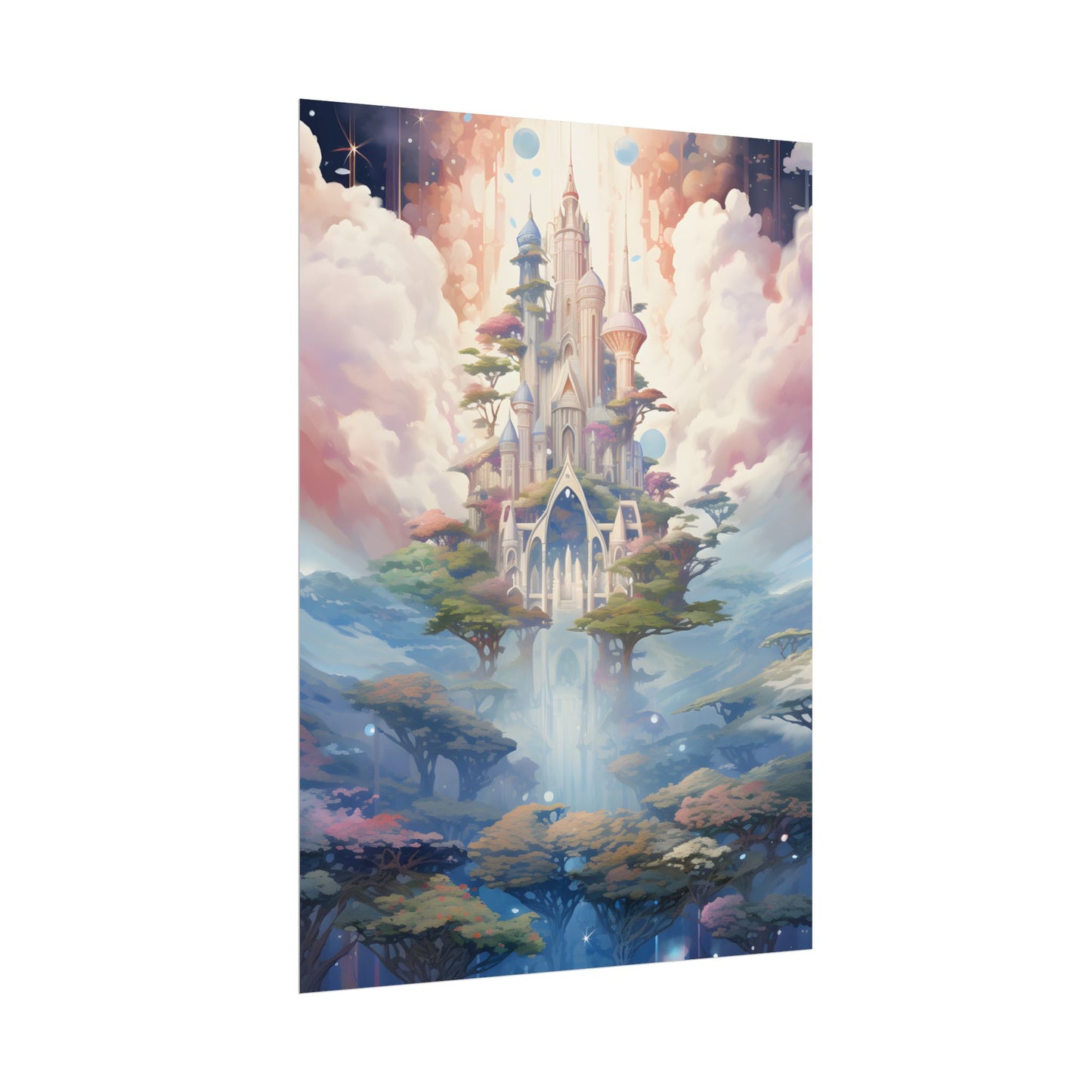 Surreal Floating City in Celestial Fantasy: A Dreamlike Digital Artwork - Poster
