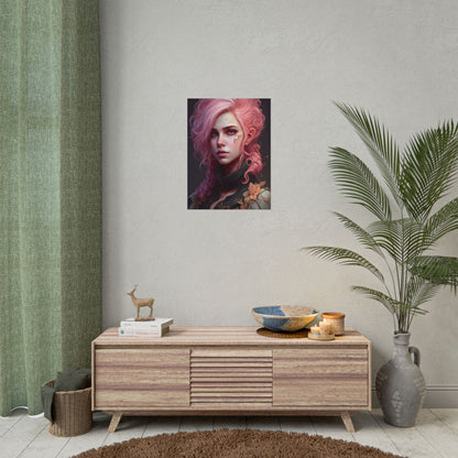 Astonishing Female Portrait: Vibrant Pink Hair in Dark Elegance - Poster