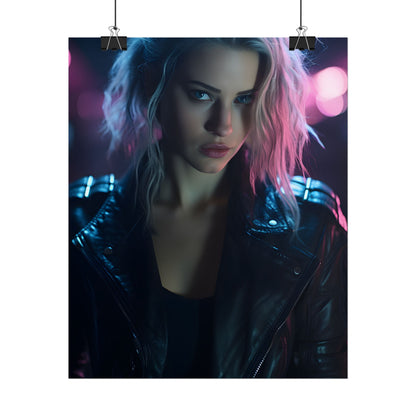 Cyberpunk Teen: Moody Expression Digital Art - Poster