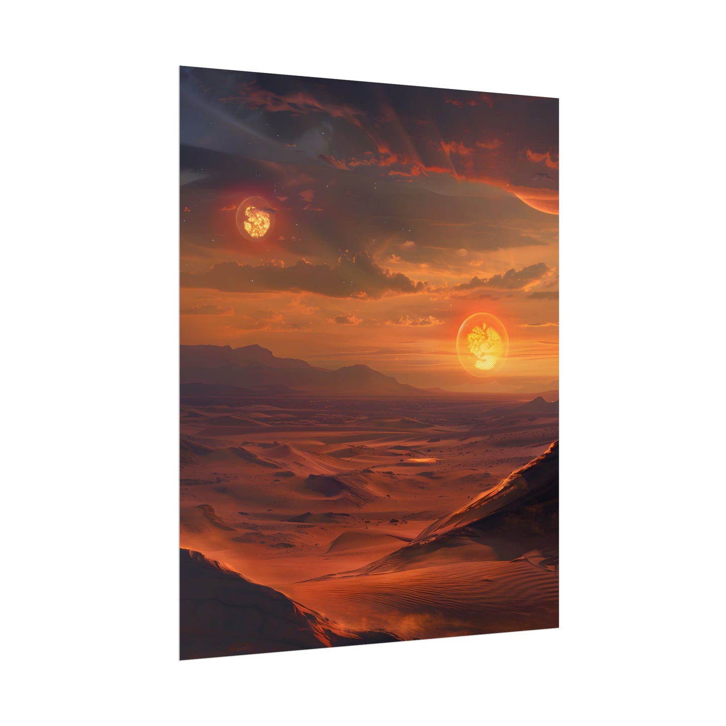 Peaceful Tatooine Sunset: Barren Desert Landscape - Poster