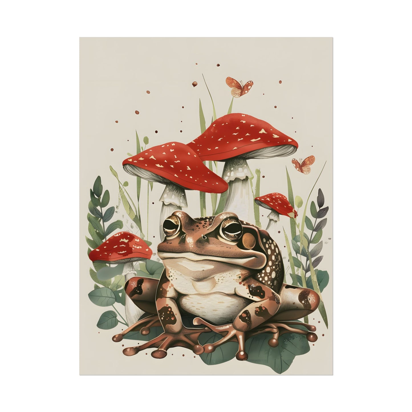 Retro Frog Smile: Colorful Mushroom Friends - Poster