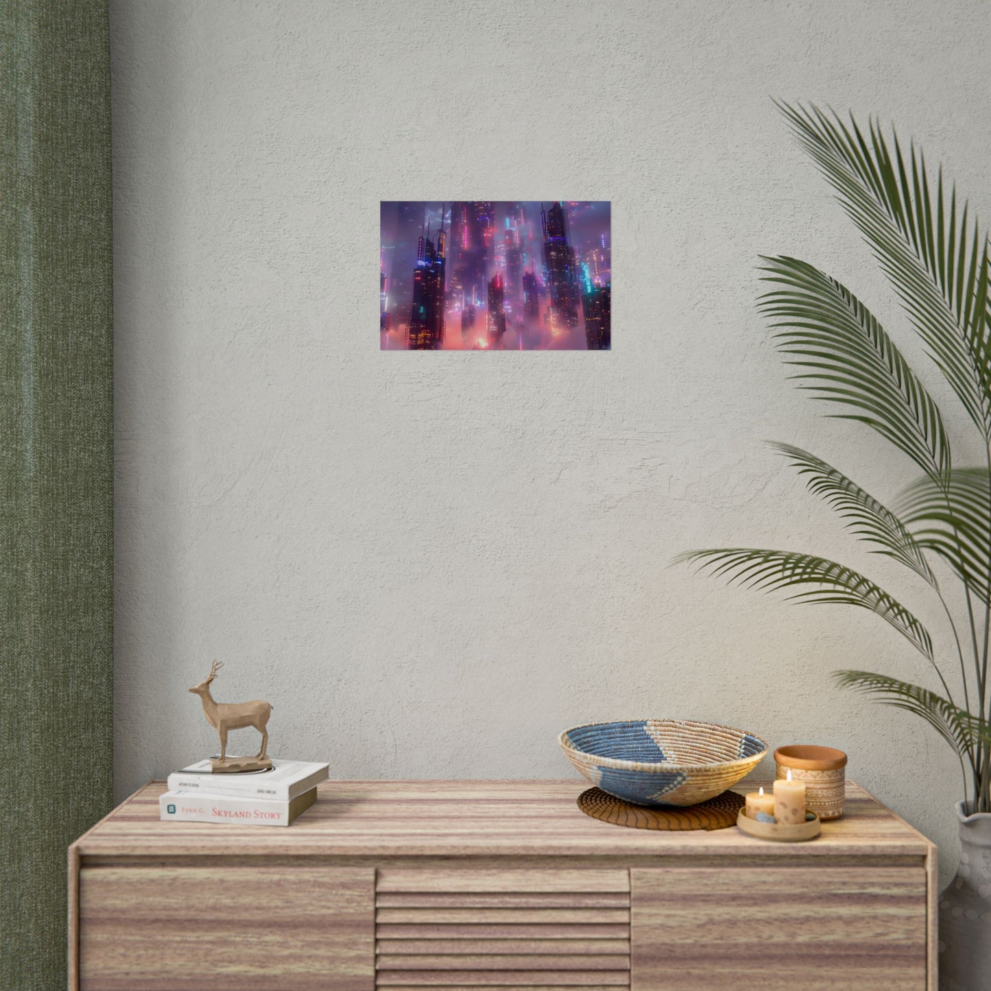 Neon Futuristic Cityscape: Graphic Modern Art - Poster