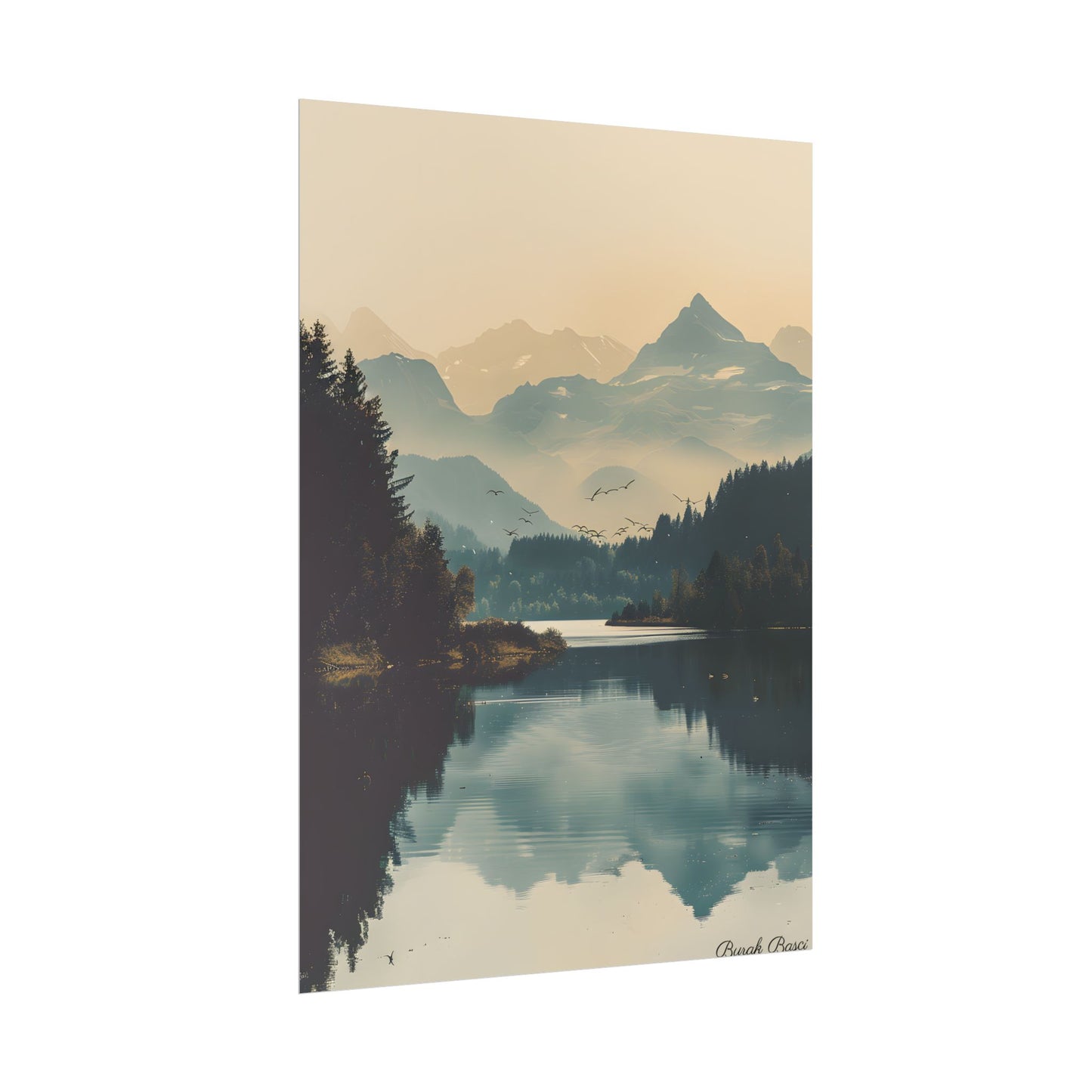 Serene Mountain Lake Aerial: Birds Eye View Artwork - Poster