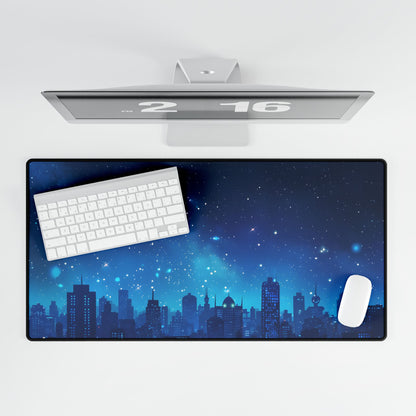 Peaceful Night Sky with Crescent Moon: Starry Digital Art - Desk Mat
