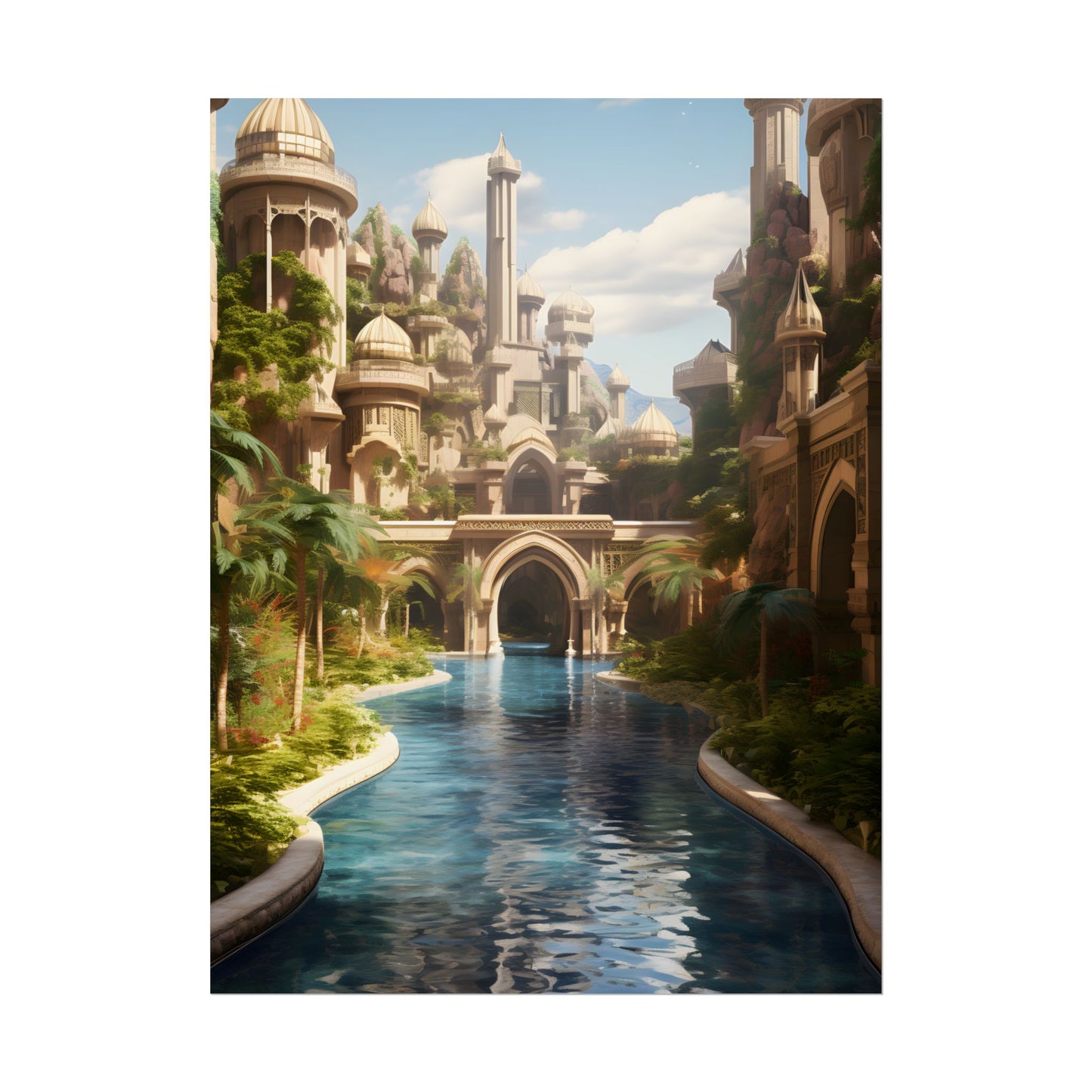 Mythical Oasis: Tranquil Desert Landscape - Poster