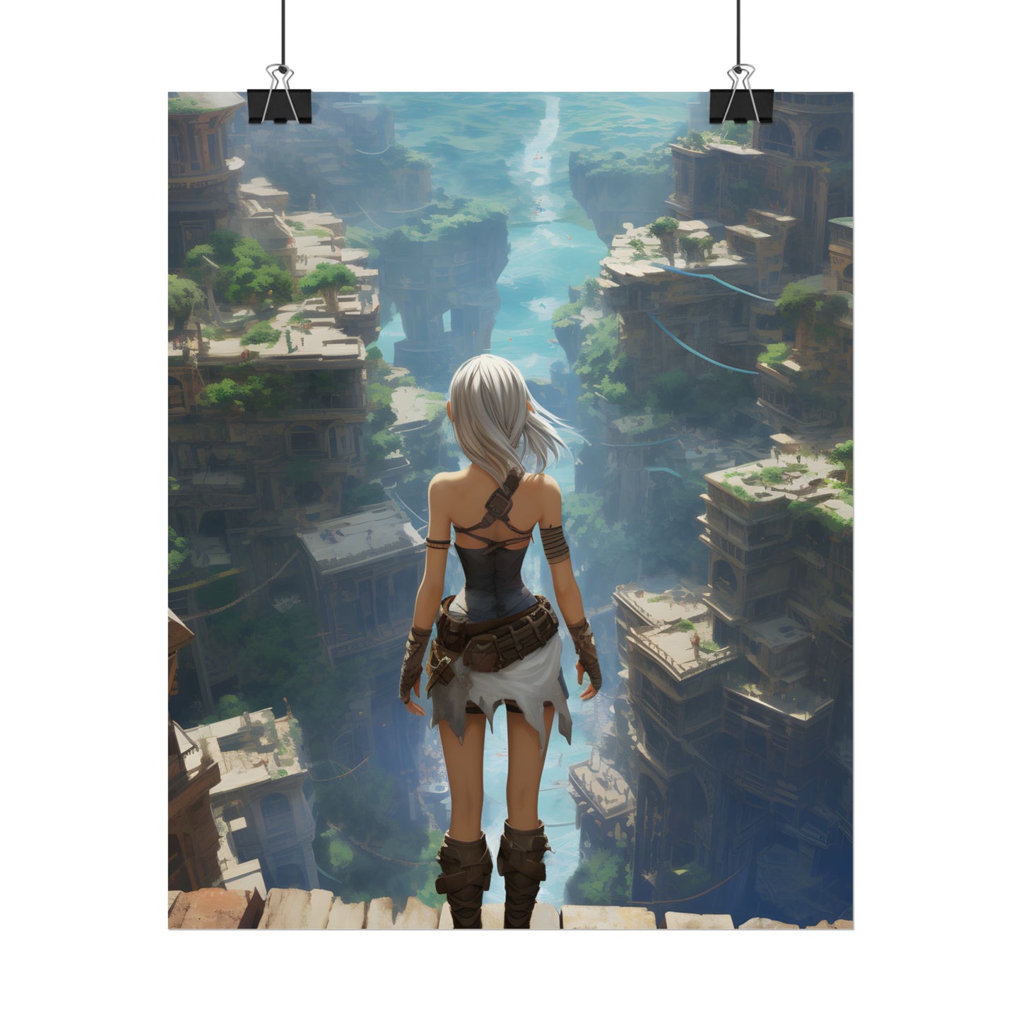 Dramatic Anime Female: Dynamic Birds Eye View Artwork - Poster