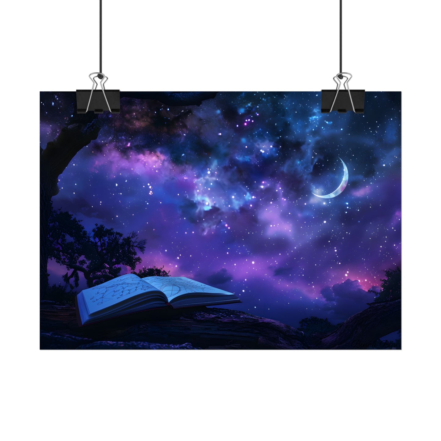 Mystical Night Sky: Stars and Crescent Moon - Poster