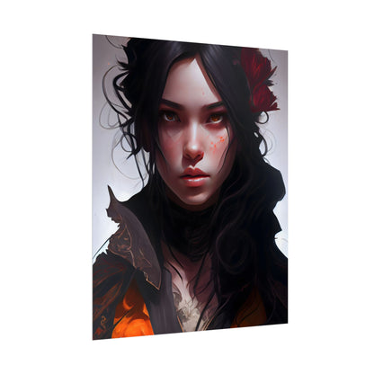 Black Hair Female Portrait: Elegant Dress Artwork - Poster