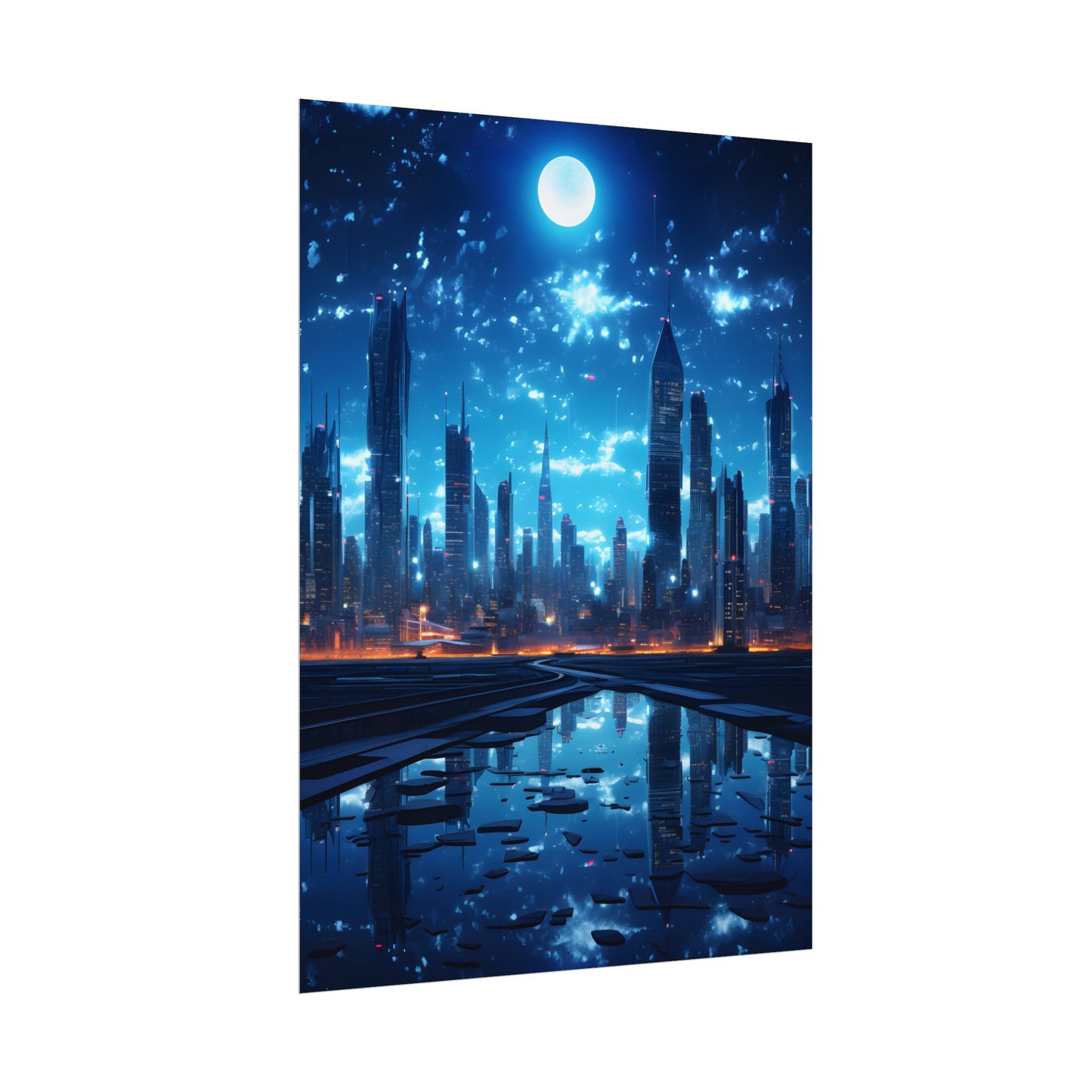 Cyberpunk Night: Quiet Cityscape Digital Art - Poster