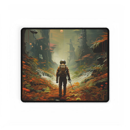 Futuristic Explorer in Wilderness: Digital Artwork - Desk Mat