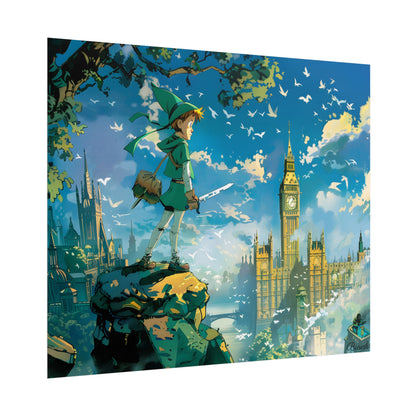 Whimsical Boy in Green: Colorful Illustration Artwork - Poster