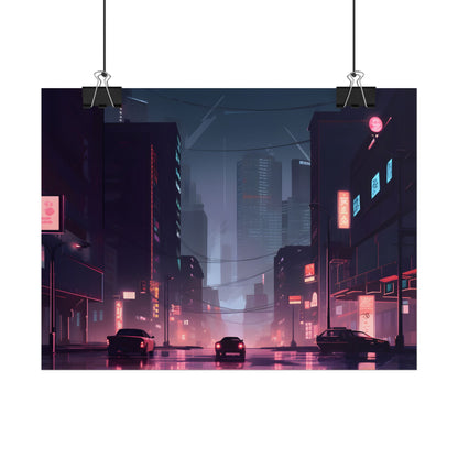 Cyberpunk Night: Melancholic Cityscape - Poster