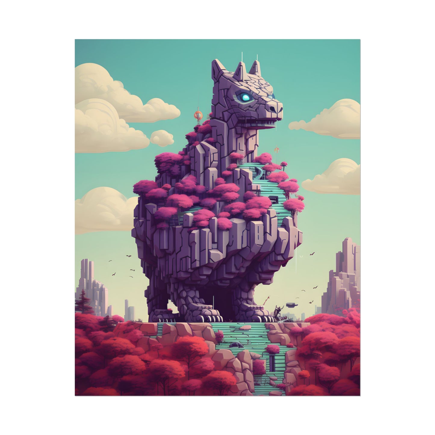Futuristic Cyber Pet: Neon Pixel Art - Poster