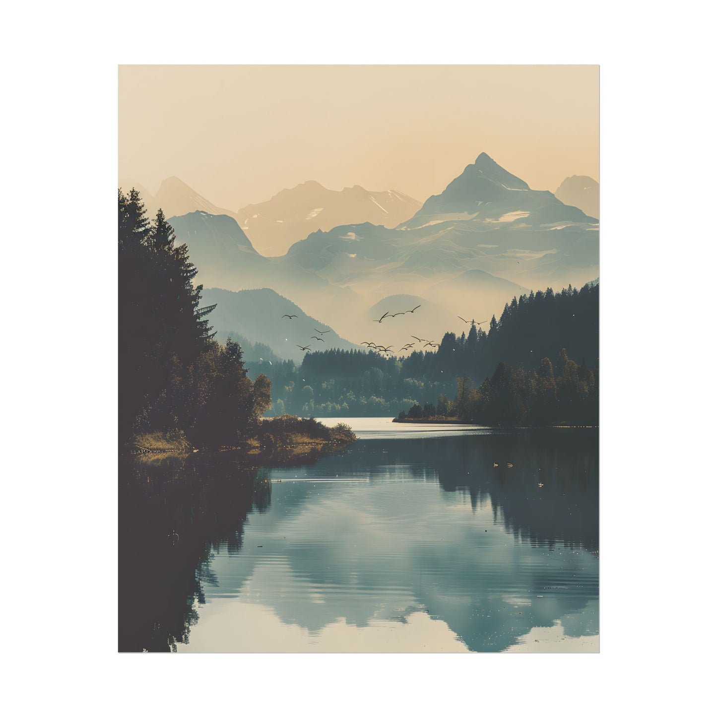 Serene Mountain Lake Aerial: Birds Eye View Artwork - Poster