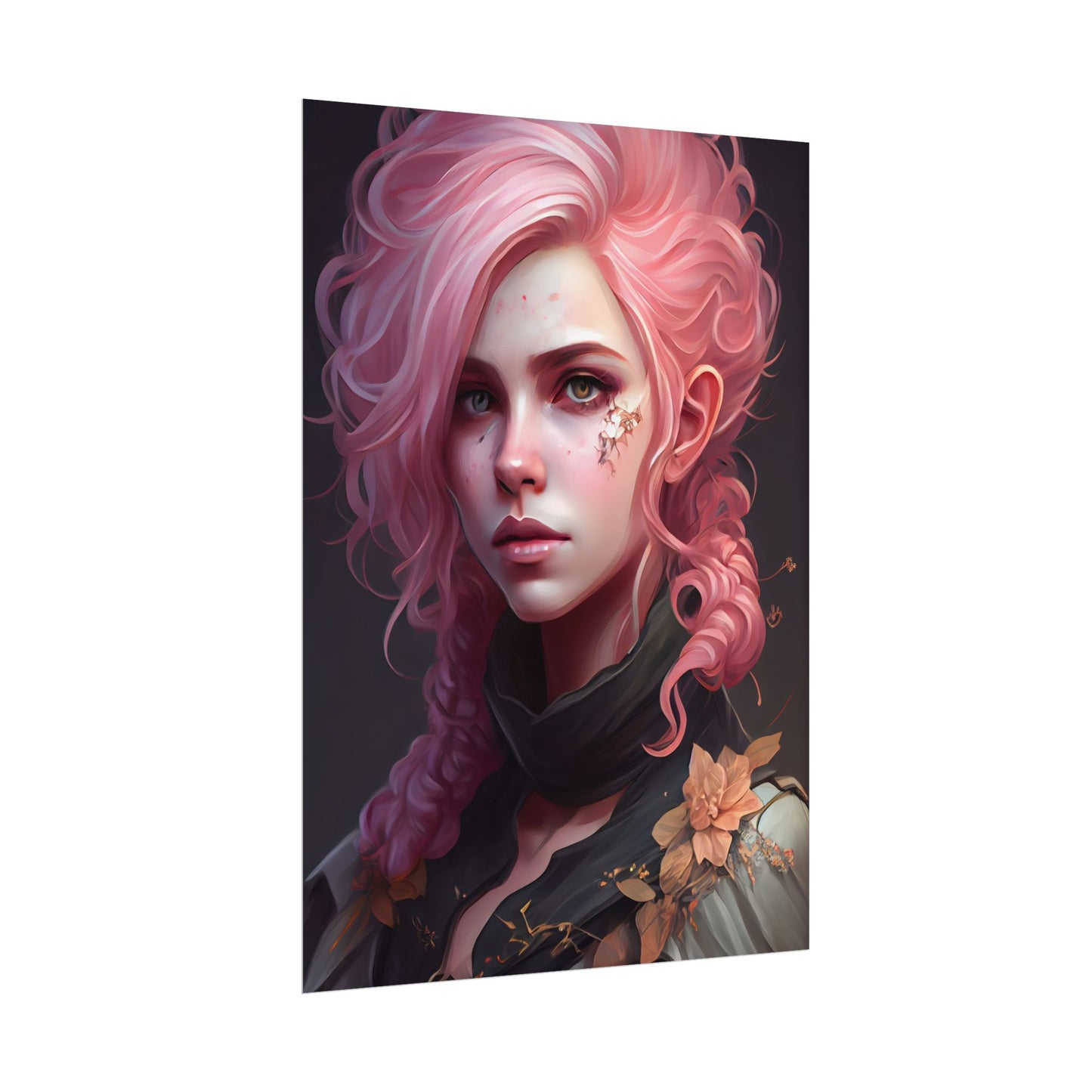 Astonishing Female Portrait: Vibrant Pink Hair in Dark Elegance - Poster