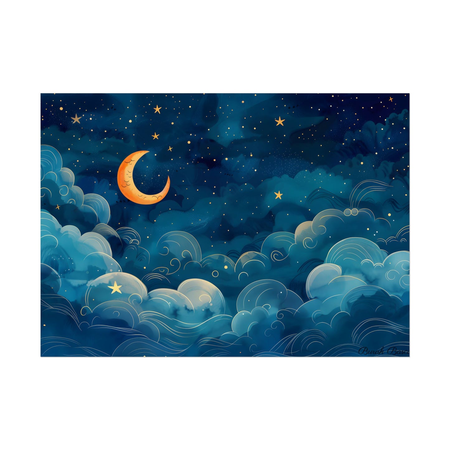 Whimsical Dreamy Night Sky: Small Town Illuminated by Pastel Stars - Poster