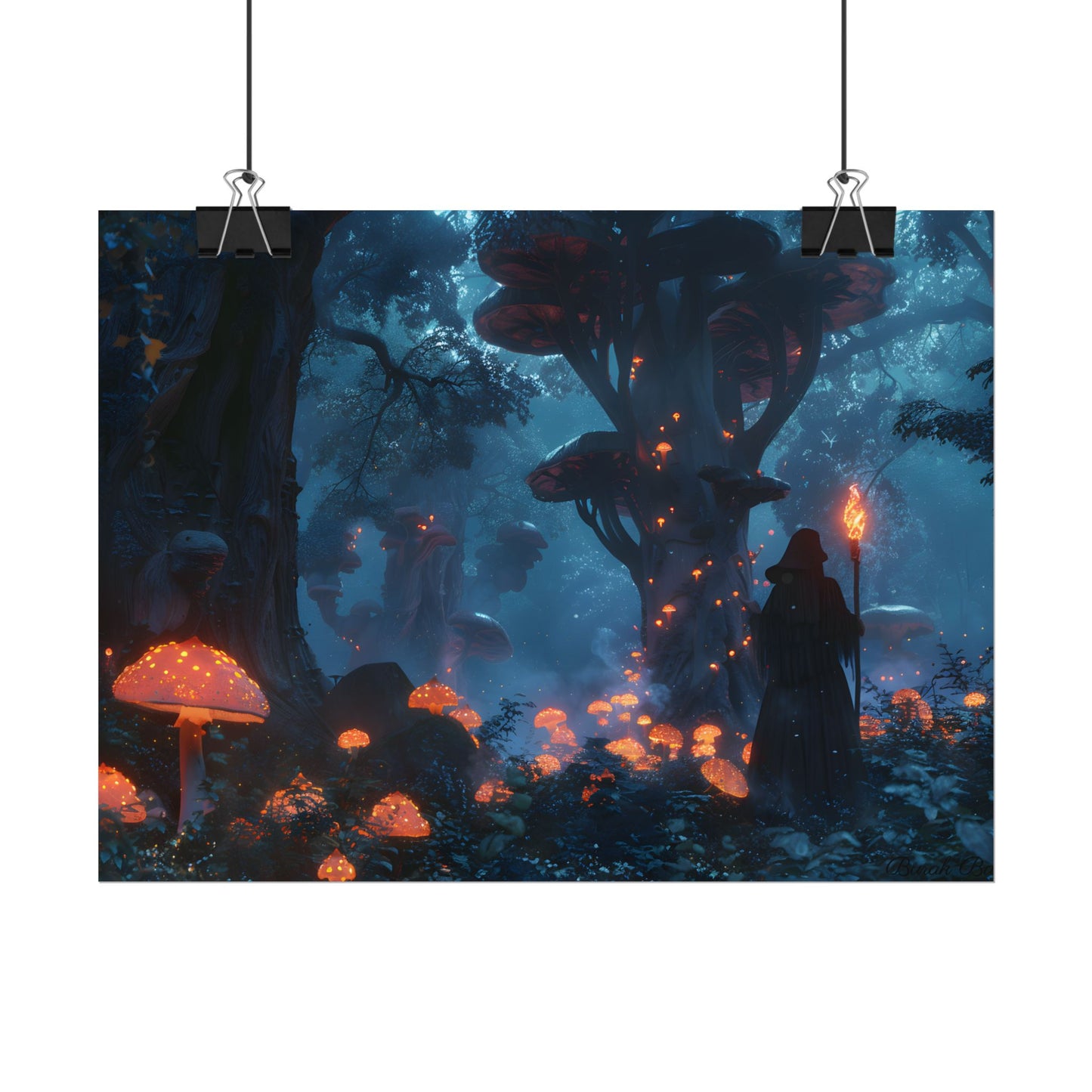 Mystical Forest Encounter: Vibrant Witch Artwork - Poster