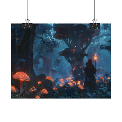 Mystical Forest Encounter: Vibrant Witch Artwork - Poster