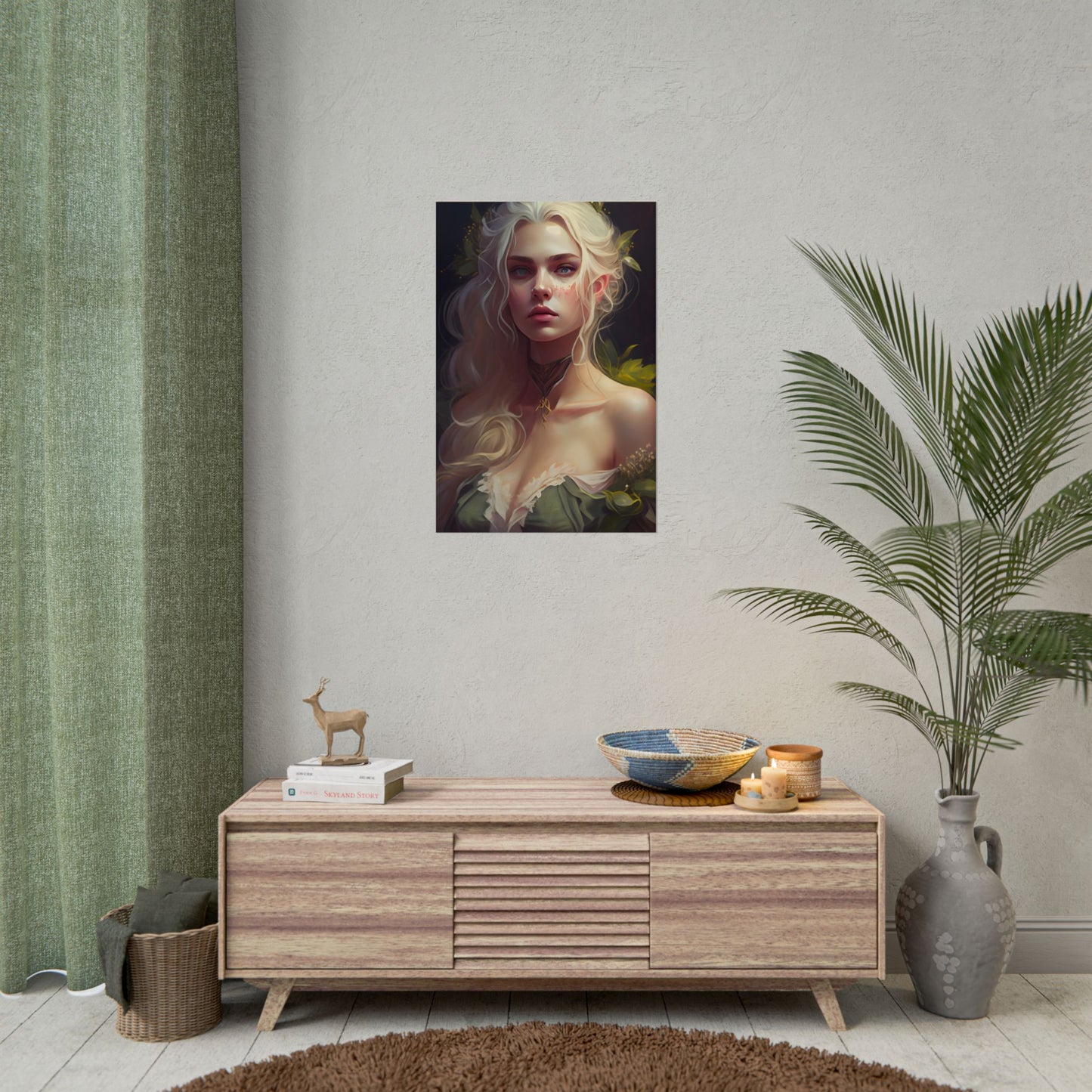 Detailed Blonde Female Portrait: Red Top Artwork - Poster