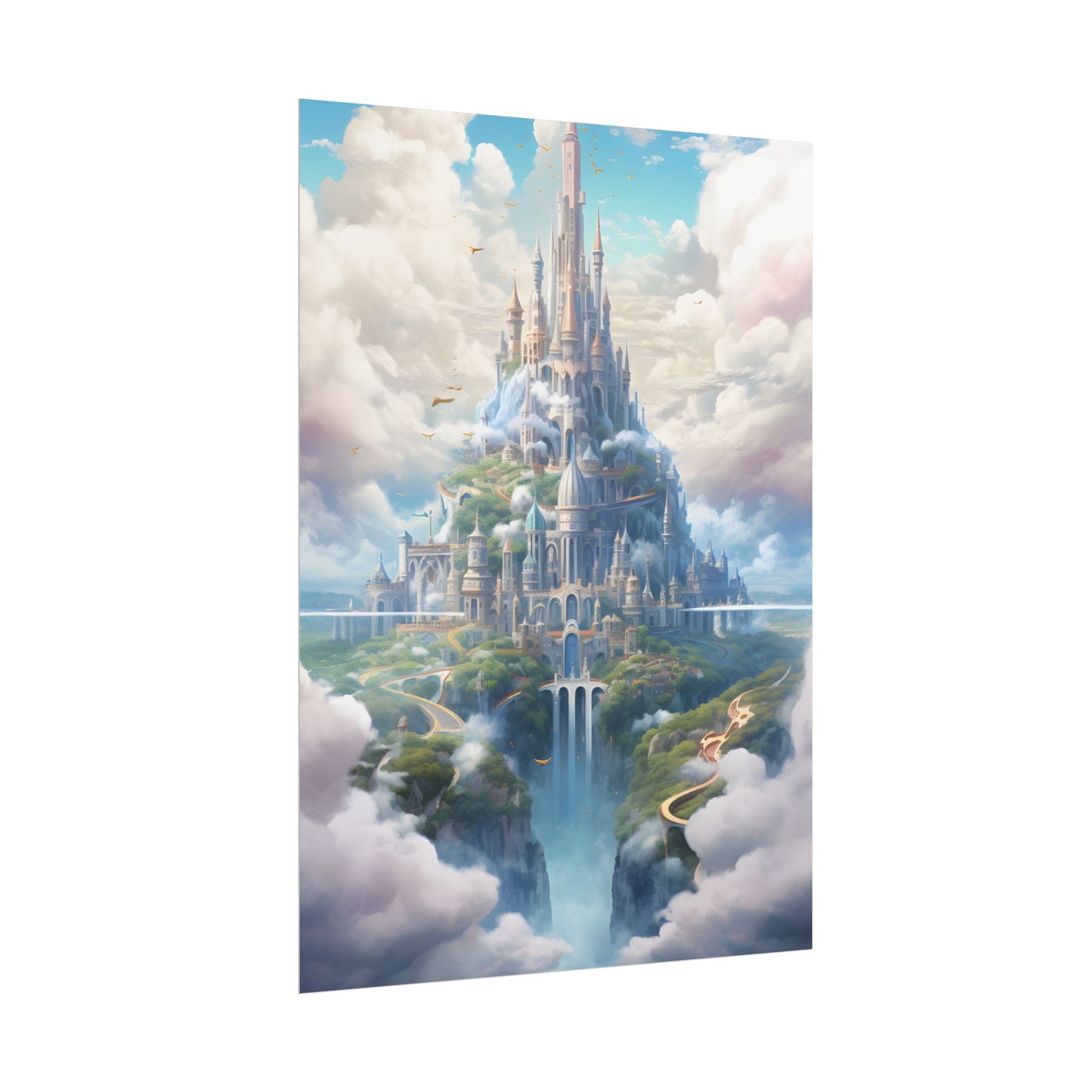 Floating City in Celestial Fantasy Realm: Whimsical Artwork - Poster