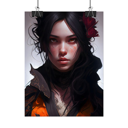 Black Hair Female Portrait: Elegant Dress Artwork - Poster