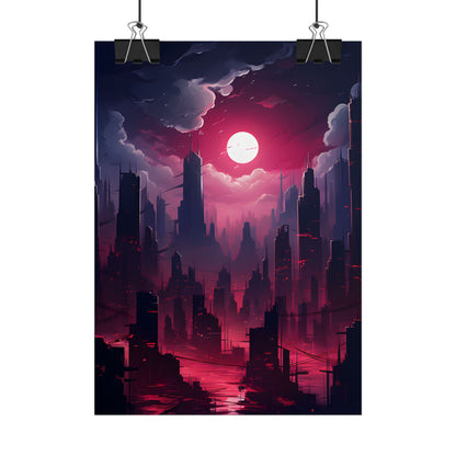 Burning Cyberpunk Cityscape: Digital Artwork at Night - Poster