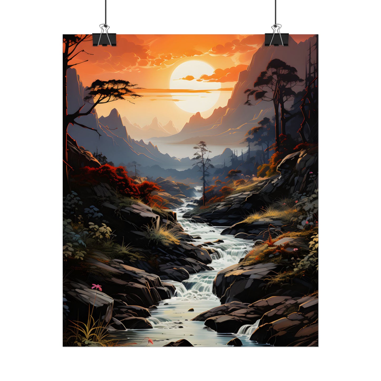 Breathtaking Waterfall: Vibrant Oil Painting Art - Poster