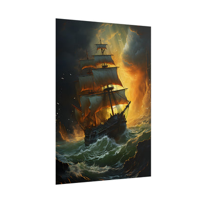 Mostly Green Seascape: Magnificent Oil Painting of a Ship - Poster