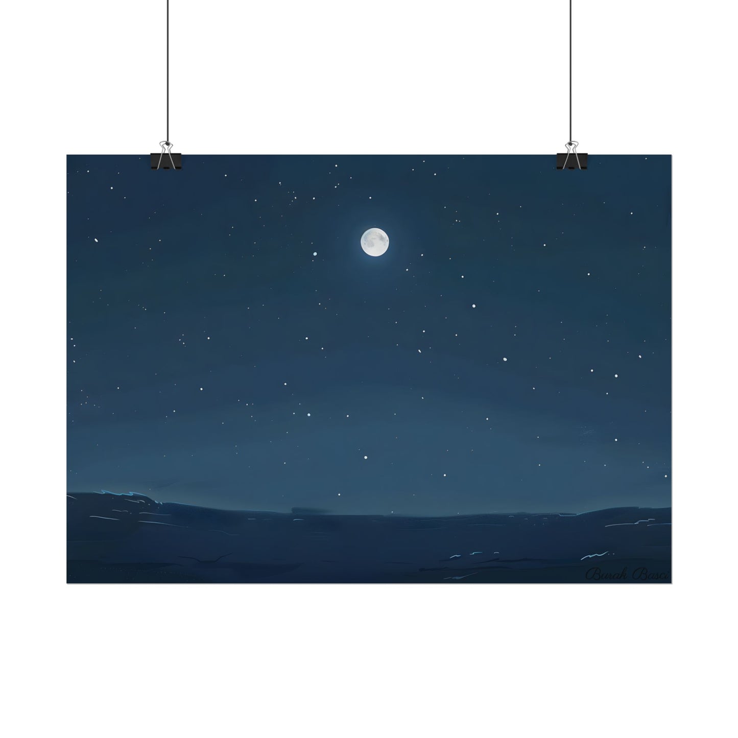 Starry Night Sky: Minimalist Beauty in Blue - Poster