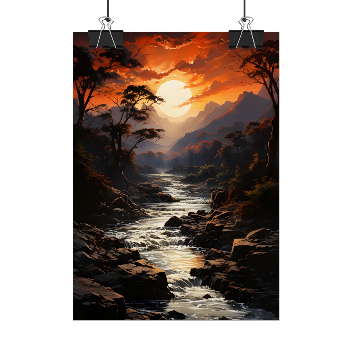 Breathtaking Waterfall: Impressionist Oil Painting in Serene Atmosphere - Poster