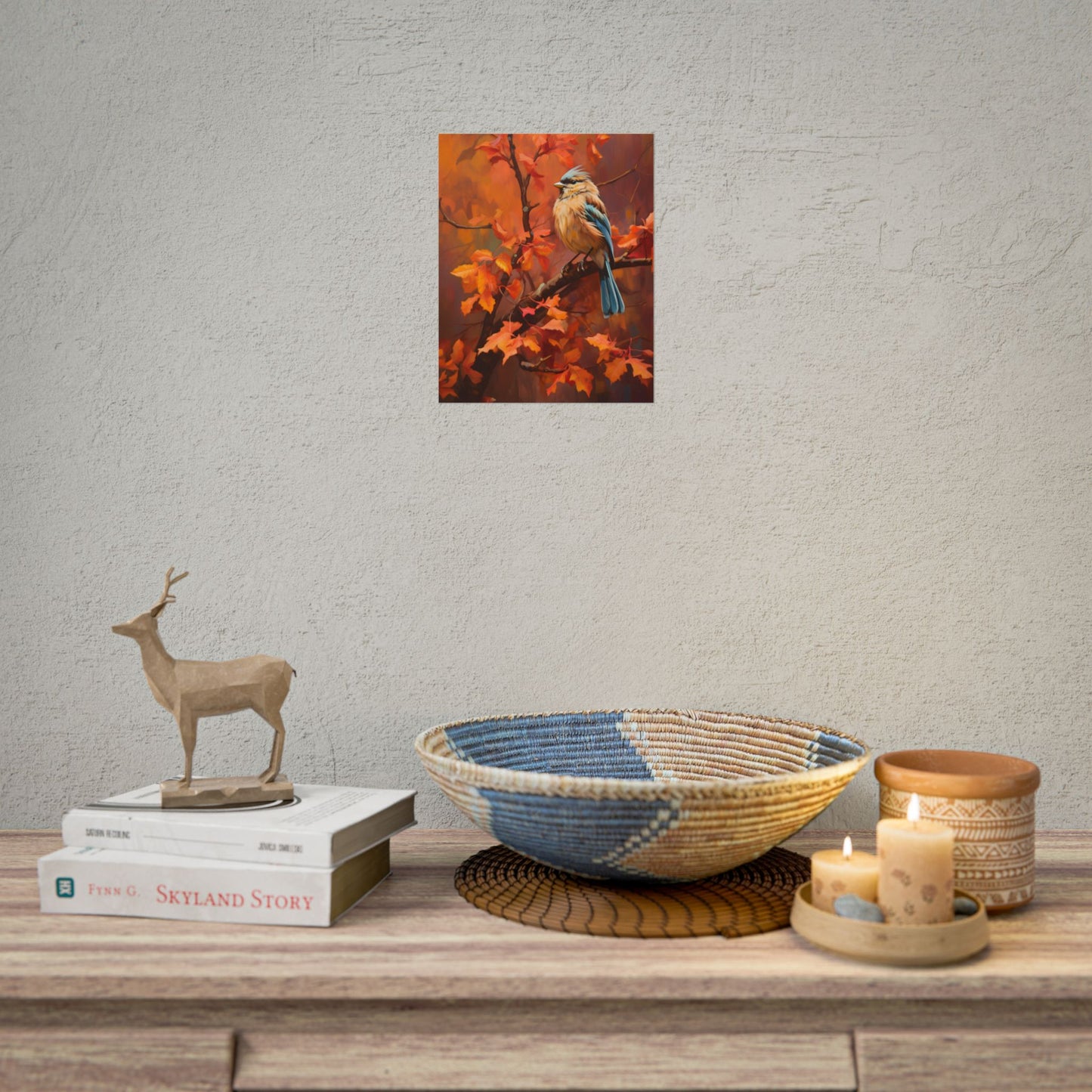 Vibrant Oak Branch: Colorful Oil Painting Artwork - Poster