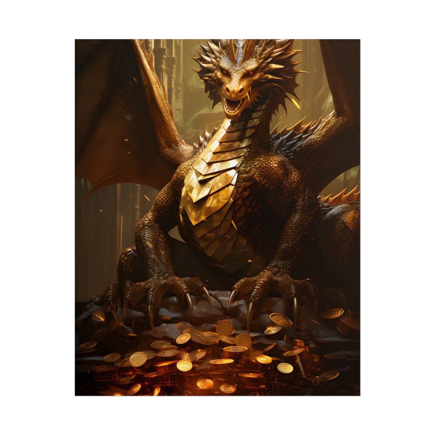 Majestic Dragon Guardian: Fantasy Artwork in a Magical Lair - Poster