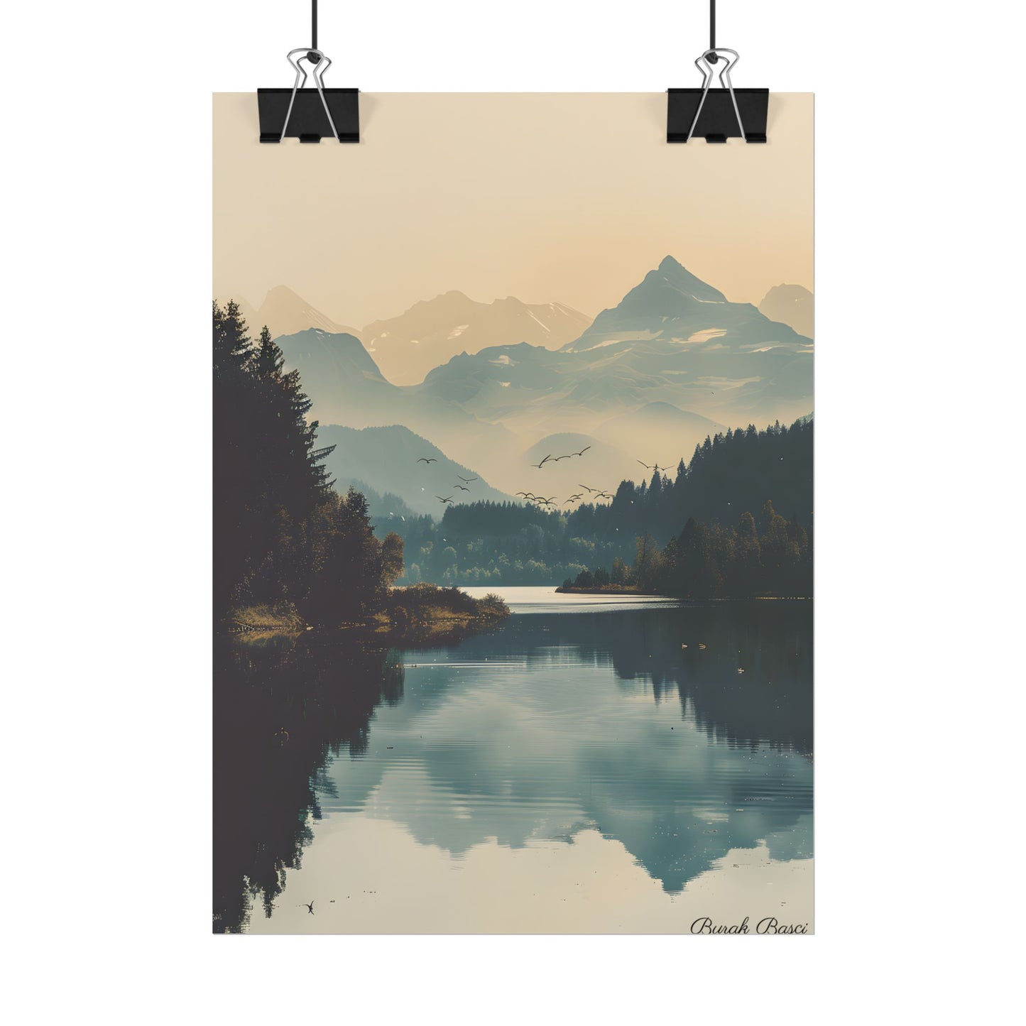 Serene Mountain Lake Aerial: Birds Eye View Artwork - Poster