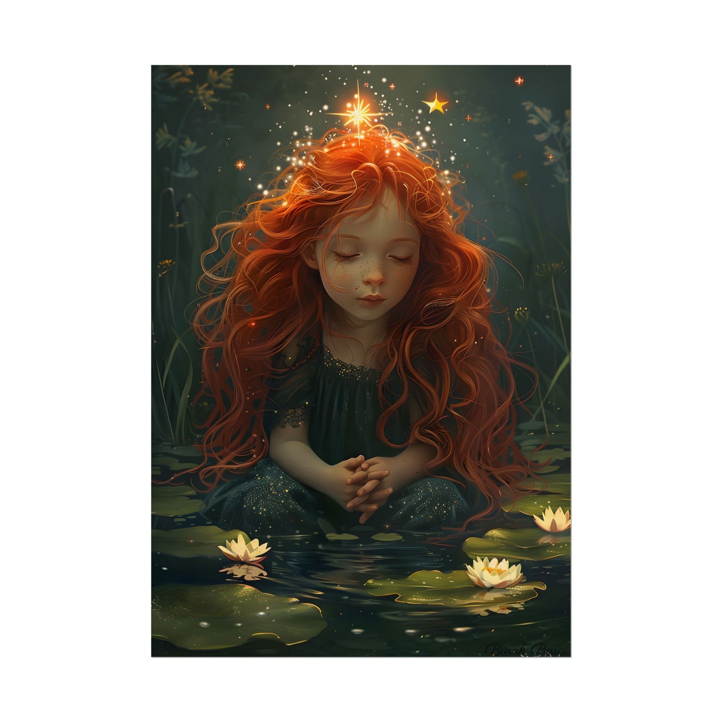 Sparkly Redhead Daydream: Young Girl Digital Art - Poster